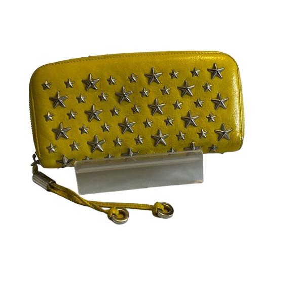 Jimmy Choo Yellow Silver Nelli Star Studded Envelope Long Wallet Italy GUC - Picture 2 of 9